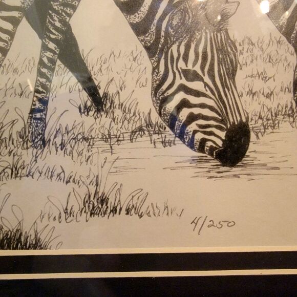 Original Lithograph in Pen & Ink, Zebras Drinking Signed Limited Edition #4/250 - Picture 3 of 16